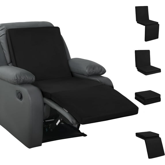 3-in-1 Recliner Seat Cushion with Lumbar Support Pillow & Footrest, Multi-Functional Adjustable Height 2" to 6" for You to Choose, Non-Slip Memory Foam Chair Cushion for Elderly, Black