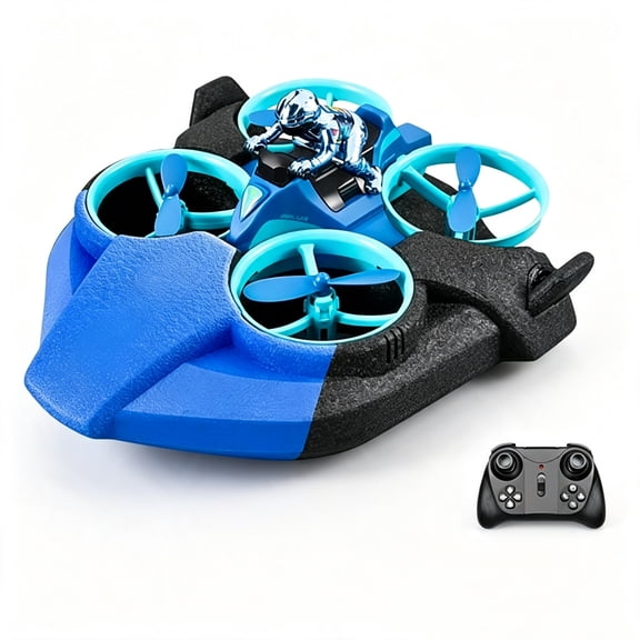 3-in-1 Remote Control Hovercraft – Sea Land Air RC Drone Drift Car, Quadcopter (Batteries Not Included for Remote), Green, Multi-Terrain Fun