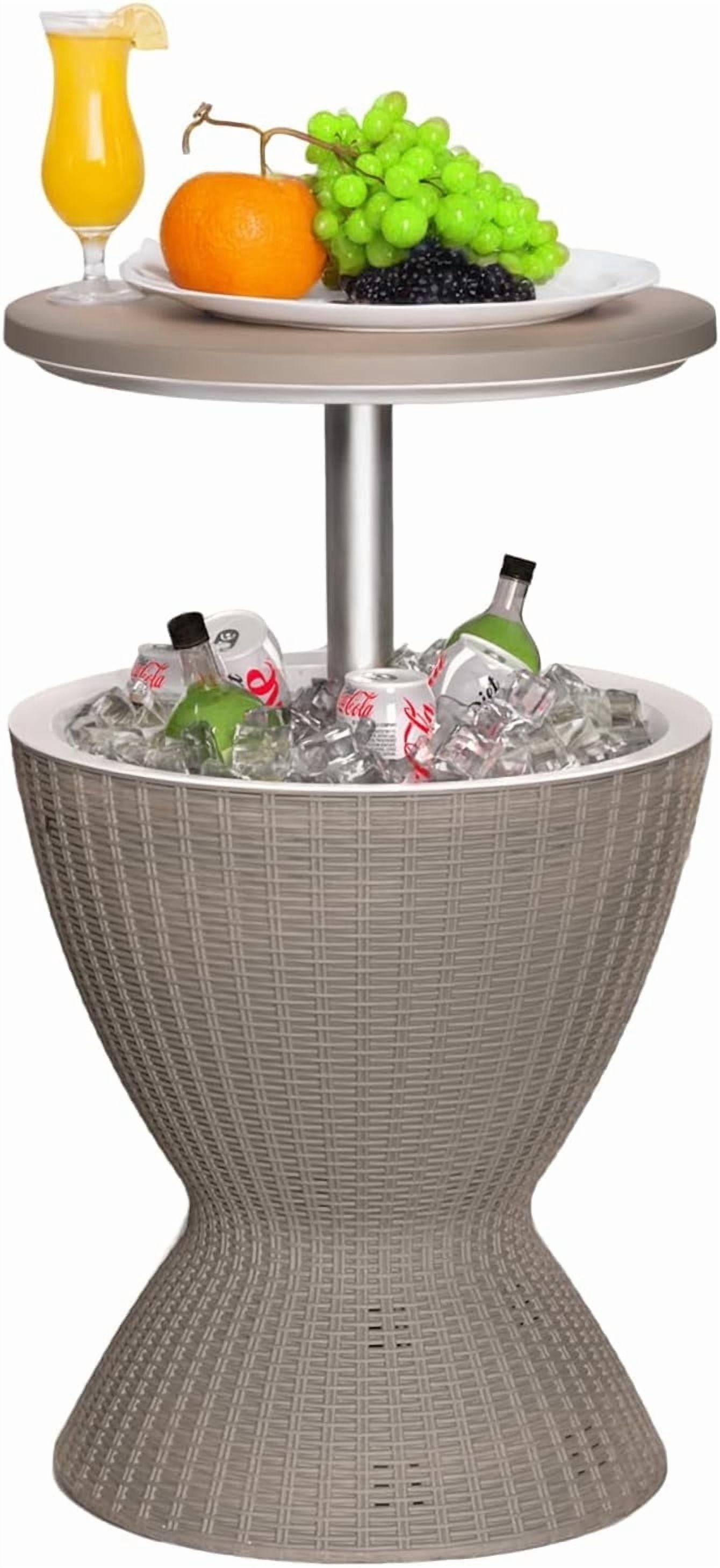 3-in-1 Resin Ice Bucket & Cooler – Wood-Look Patio Table with UV Protection & Drain Plug, Light Coffee, 19x19x22.6in