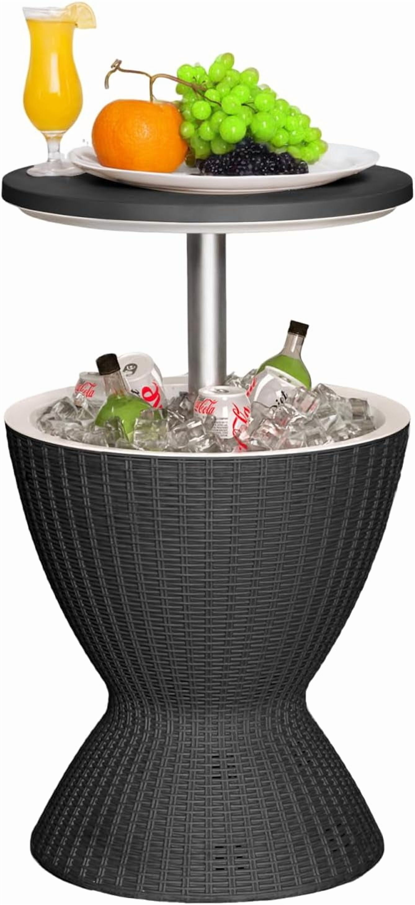 3-in-1 Resin Ice Bucket & Cooler – Wood-Look Patio Table with UV Protection & Drain Plug, black, 19x19x22.6in