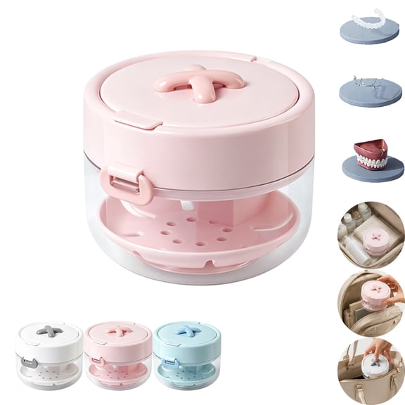 3-in-1 Retainer Case with Mirror & Cleaning Brush, Portable Aligner Storage Box with Drain Tray, All-in-One Retainer Cleaner Case for Aligners, Mouth Guards, Dentures, Travel Daily Care