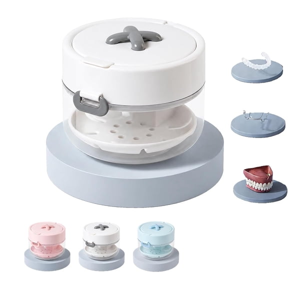 3-in-1 Retainer Case with Mirror & Cleaning Brush, Portable Aligner Storage Box with Drain Tray, All-in-One Retainer Cleaner Case for Aligners, Mouth Guards, Dentures, Travel Daily Care (White)