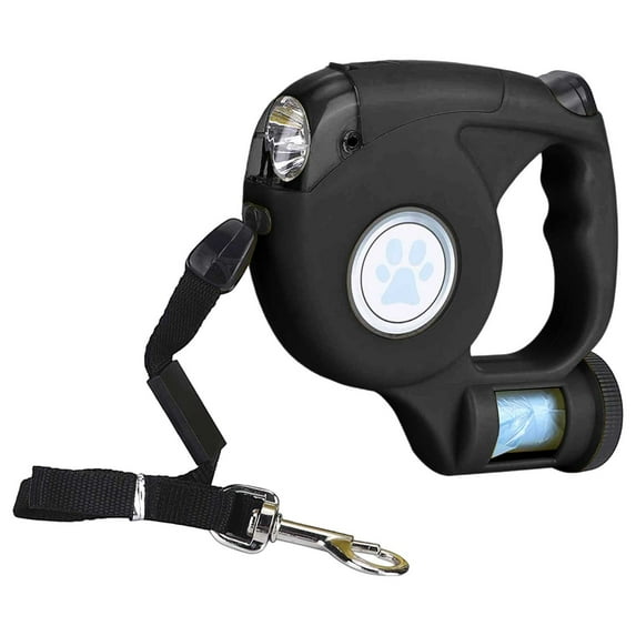 3-in-1 Retractable Dog Leash with LED Flashlight and Waste Bag Dispenser - Automatic Extendable Dog Walking Leash with Anti- Handle for Small Medium Large Dogs - Night Safety Pet Accessory