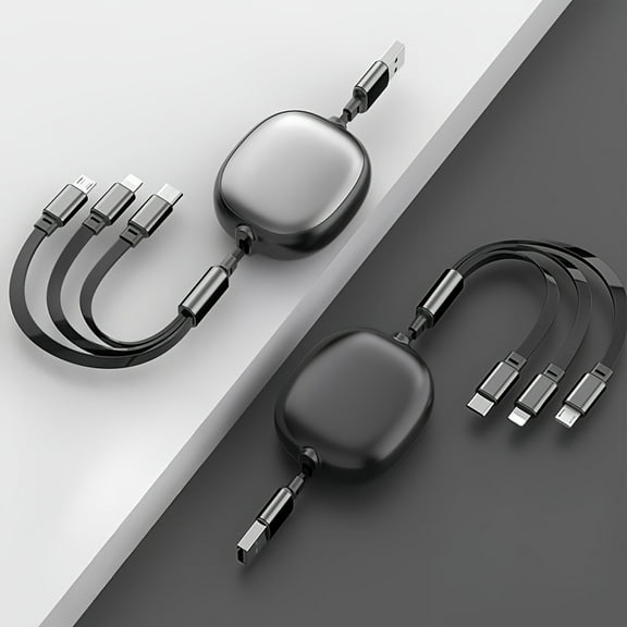 3-in-1 Retractable USB Charging Cable, 100W Fast Charging, Compatible with USB to C/Micro USB for iPhone 13/14/12/11/X, Huawei,, Data Sync at 480Mbps, USB Power Supply up to ≤36V