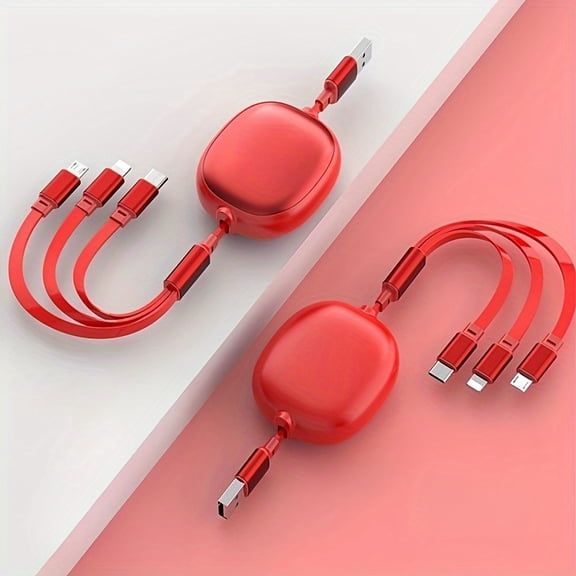 3-in-1 Retractable USB Charging Cable, 100W Fast Charging, Compatible with USB to C/Micro USB for iPhone 13/14/12/11/X, Huawei,, Data Sync at 480Mbps, USB Power Supply up to ≤36V