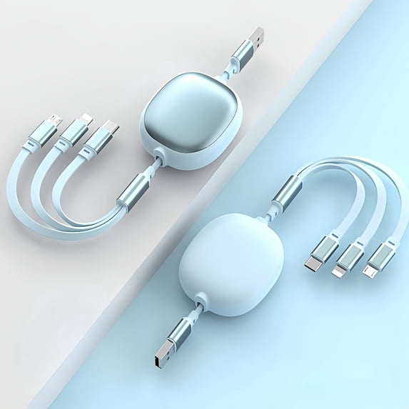 3-in-1 Retractable USB Charging Cable, 100W Fast Charging, Compatible with USB to C/Micro USB for iPhone 13/14/12/11/X, Huawei,, Data Sync at 480Mbps, USB Power Supply up to ≤36V