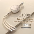 thumbnail image 1 of 3-in-1 Retractable USB Charging Cable, 100W Fast Charging, Compatible with USB to C/Micro USB for iPhone 13/14/12/11/X, Huawei,, Data Sync at 480Mbps, USB Power Supply up to ≤36V, 1 of 8