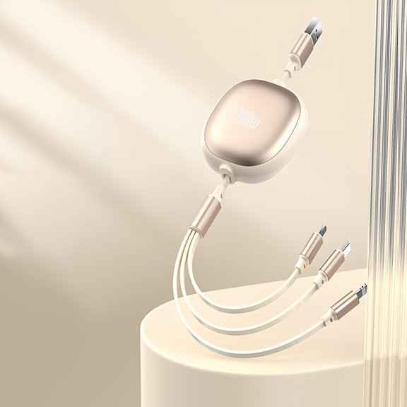 3-in-1 Retractable USB Charging Cable, 100W Fast Charging, Compatible with USB to C/Micro USB for iPhone 13/14/12/11/X, Huawei, Data Sync At 480Mbps