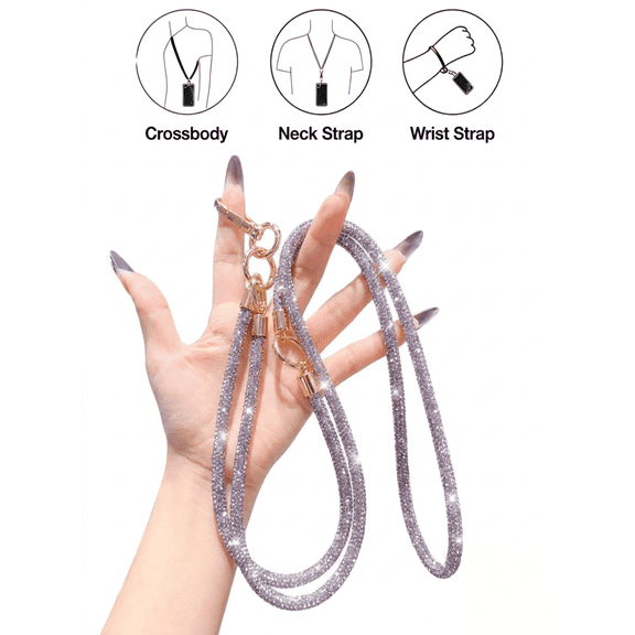 3-in-1 Rhinestone Phone Lanyard for Women, Adjustable Crossbody Phone Strap with Wrist Strap & Neck Lanyard, Hands-Free Cell Phone Accessory with Phone Patch