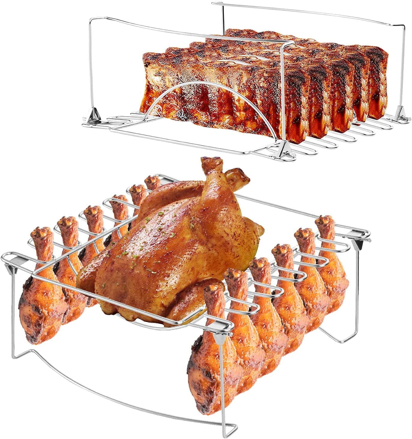 3-in-1 Rib Rack for Smoking & Chicken Leg Rack for Grill - Holds 6 ...