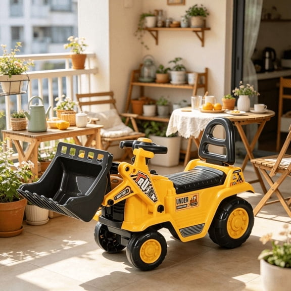 3 in 1 Ride On Toy Bulldozer  Digger Tractor Pulling Cart for Backyard Sandbox Pretend Play