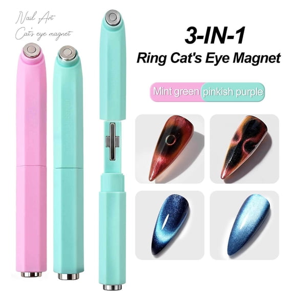 3-in-1 Ring Cat's Eye Nail Magnet Wand, Multi-Function Strong Magnetic Tool for Creating Vivid 3D Ring & Cat Eye Effects with Gel Polish, Portable Manicure Tool for Home & Salon Use