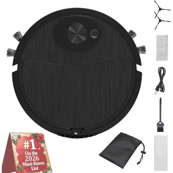 3 in 1 Robot Vacuum Cleaner for Sweeping and Wet Mopping Floors with Auto Spot Edge Modes Anti-Drop Sensors Large Dustbin Home Mini Vacuum 1pc Black