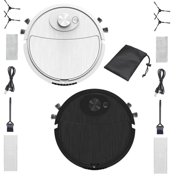 3 in 1 Robot Vacuum Cleaner for Sweeping and Wet Mopping Floors with Auto Spot Edge Modes Anti-Drop Sensors Large Dustbin Home Mini Vacuum 2pc A