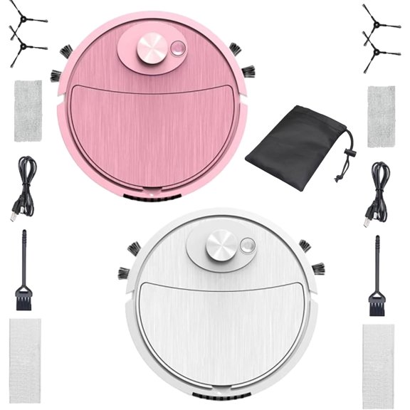 3 in 1 Robot Vacuum Cleaner for Sweeping and Wet Mopping Floors with Auto Spot Edge Modes Anti-Drop Sensors Large Dustbin Home Mini Vacuum 2pc C
