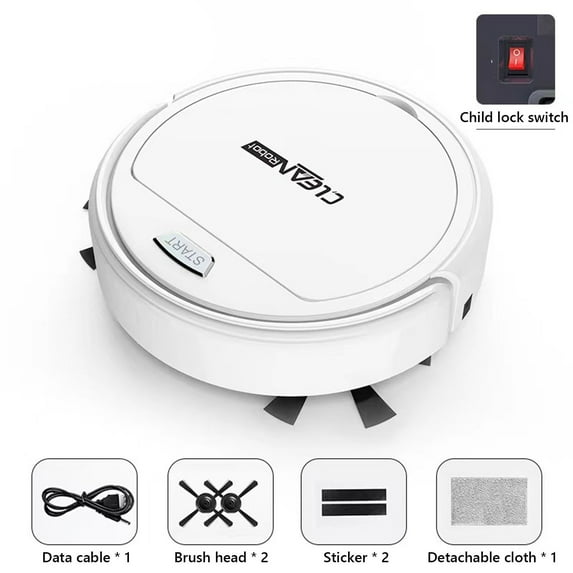 3-in-1 Robot Vacuum and Mop Combo with Dual Rotating Brushes, 80-Min Runtime, 2.4" Low-Profile Design for Hard Floors & Pet Hair, 2000mAh Battery, Ideal for Under Furniture Cleaning