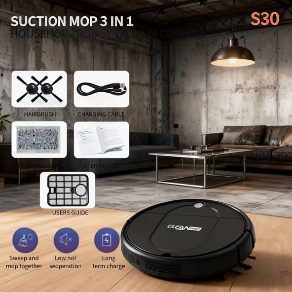 3-in-1 Robotic Vacuum Cleaner, 2000Pa Strong Suction, 150Min Runtime for Pet Hair, Hardwood, Tile & Carpet
