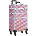thumbnail image 1 of 3 in 1 Rolling Makeup Case Professional Cosmetic Train Case Beauty Storage Trolley for Make Up Hairstylists Nail Tech Bloggers, Holographic Pink, 1 of 9