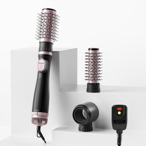 3-in-1 Rotating Hot Air Brush Kit, Professional Blow Dryer Styler with 3 Interchangeable Heads for Volumizing, Smoothing, and Styling