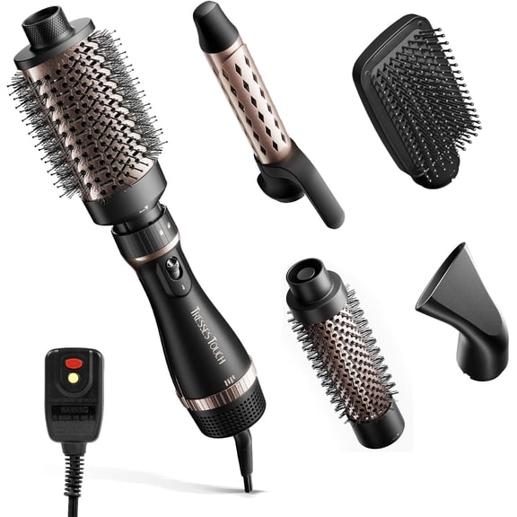 3-in-1 Rotating Hot Air Brush Kit, Professional Blow Dryer Styler with 3 Interchangeable Heads for Volumizing, Smoothing, and Styling