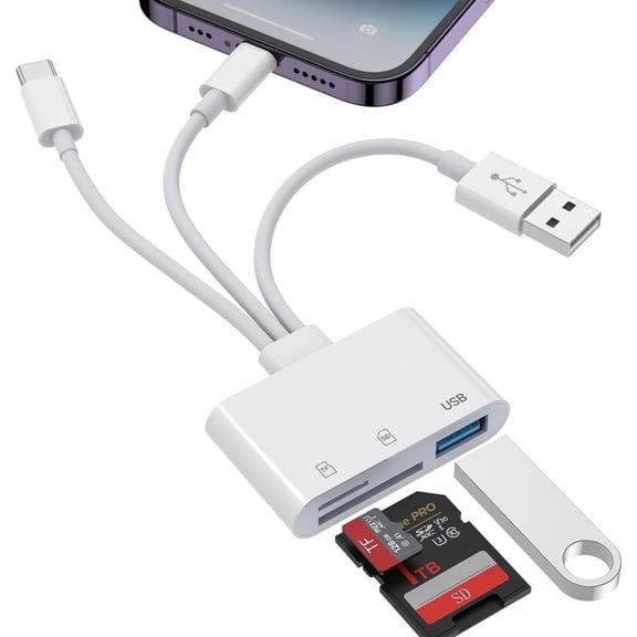 3-in-1 SD Card Reader for 17 16 15 14 iPad, Memory Card Reader with USB Camera Adapter Plug and Play, SD/ SD Card Adapter for Android PC, Trail Camera Viewer No App Required