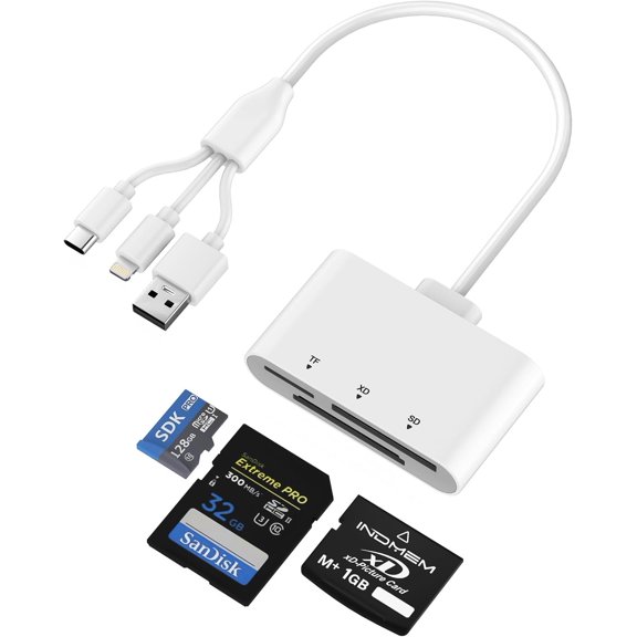 3-in-1 SD Card Reader for  with Lightning/USB-C/USB-A - XD,SD,MicroSD Memory Card Adapter up to 2TB, Compatible with  16/15/14, iPad, Android, MacBook,PC,Camera & Drone