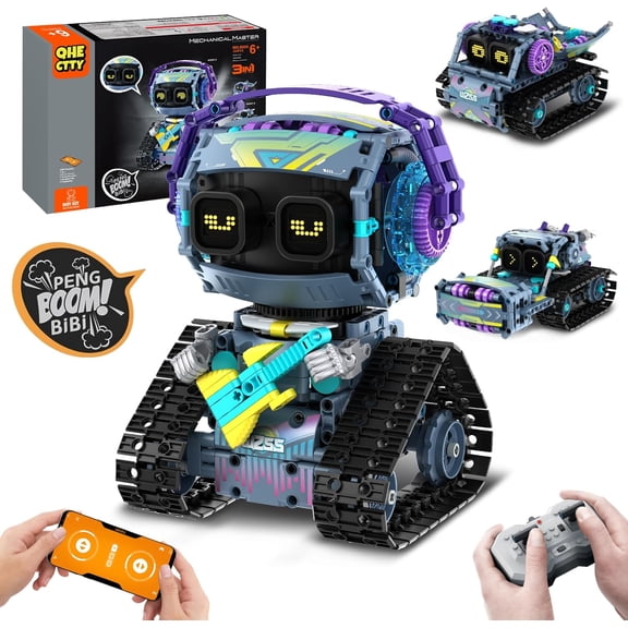 3-in-1 STEM Robot Building Kit, 433 PCS Building Blocks, Remote & APP Controlled Rock Robot, Truck and Road Roller Buildable Set, Premium Birthday and Christmas Gift