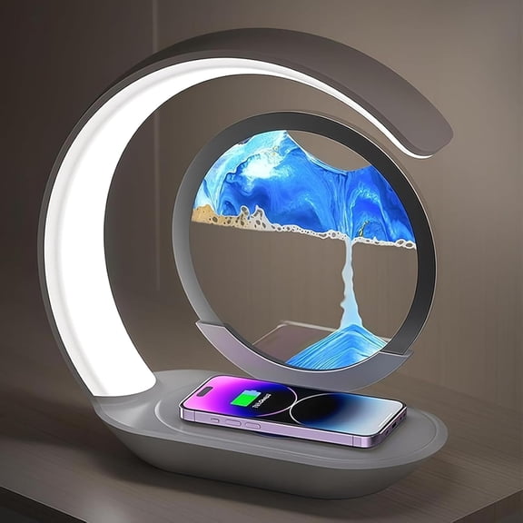 3 in 1 Sand Art Desk Lamp with Wireless Charger, Moving Sandscape Decor, Dual Light Modes for Home Office(Blue)