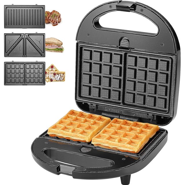 3in1 Sandwich Maker Grill Waffle Maker High Power 750W Black