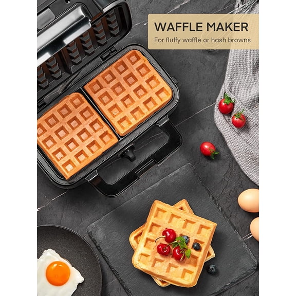 3-in-1 Sandwich Maker with Removable Plates, 1200W Waffle & Grill Press, 5-Gear Temp Control, Non-Stick Coating