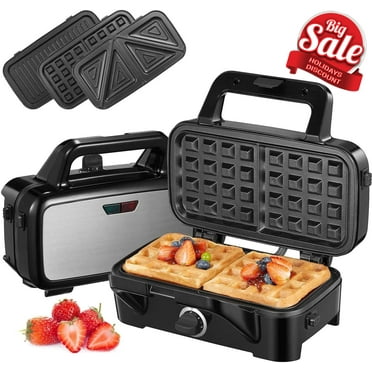 3-in-1 Sandwich Maker with Removable Plates, FOHERE Waffle Maker and Panini Press Grill, 1200W, Black