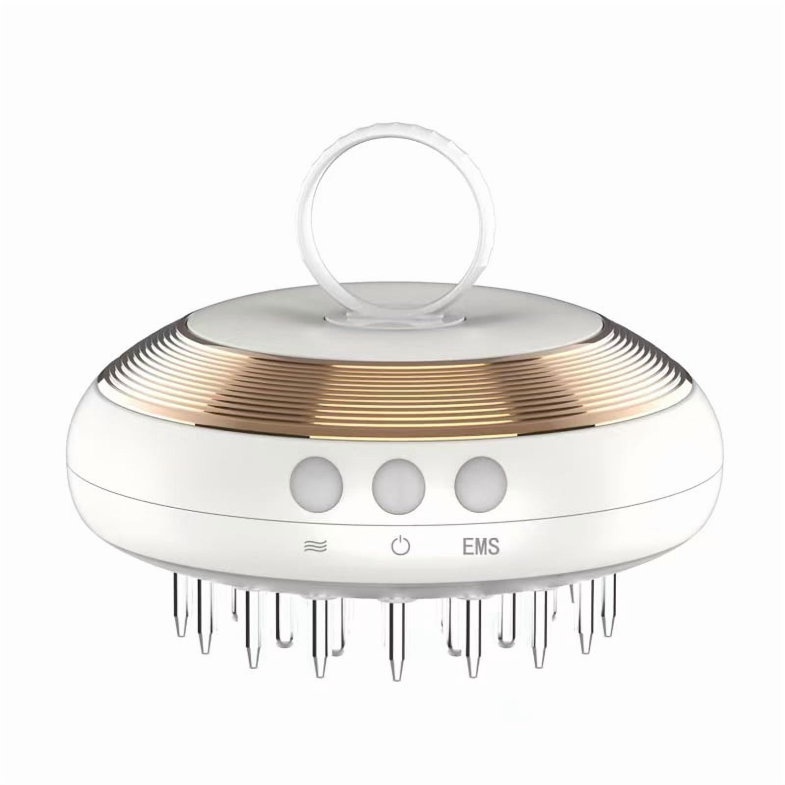 3-in-1 Scalp Massager with Red Light & Micro-Current, Vibrating Hair Care Tool for Soothing Scalp Relaxation and Serum Application,White & Gold