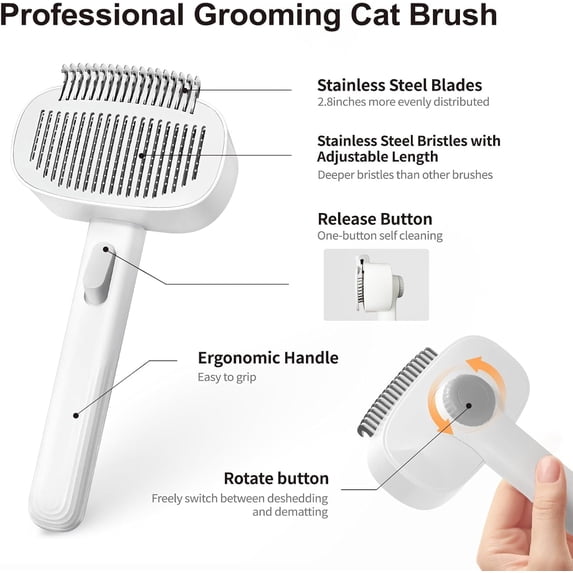 3 in 1 Self Cleaning Pet Grooming Kit for Dogs and Cats with Slicker Brush Flea Comb Dematting Tool