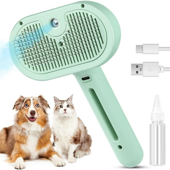 3-in-1 Self-Cleaning Steam Cat & Dog Brush – Effortlessly Remove Tangles & Shedding Hair for Long/Short Coats | Gentle Grooming with Steam Technology | Fast-Drying & Hygienic (White/Pink/Green)
