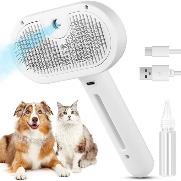 3-in-1 Self-Cleaning Steam Cat & Dog Brush – Effortlessly Remove Tangles & Shedding Hair for Long/Short Coats | Gentle Grooming with Steam Technology | Fast-Drying & Hygienic (White/Pink/Green)