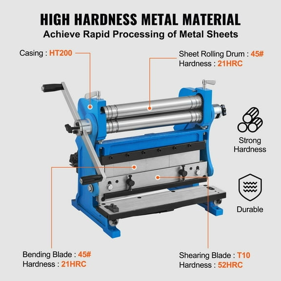 3-in-1 Sheet Metal Brake Machine, 12-Inch Shear Press Brake & Slip Roll, 20-Gauge Capacity with 90° Max Bending Angle for Metalworking (Shear, Bend, Roll)