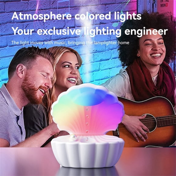 3-in-1 Shell Pearl Night Light with Bluetooth Speaker, RGB Anti- Humidifier,Water Drop Desktop Decorative Light,A