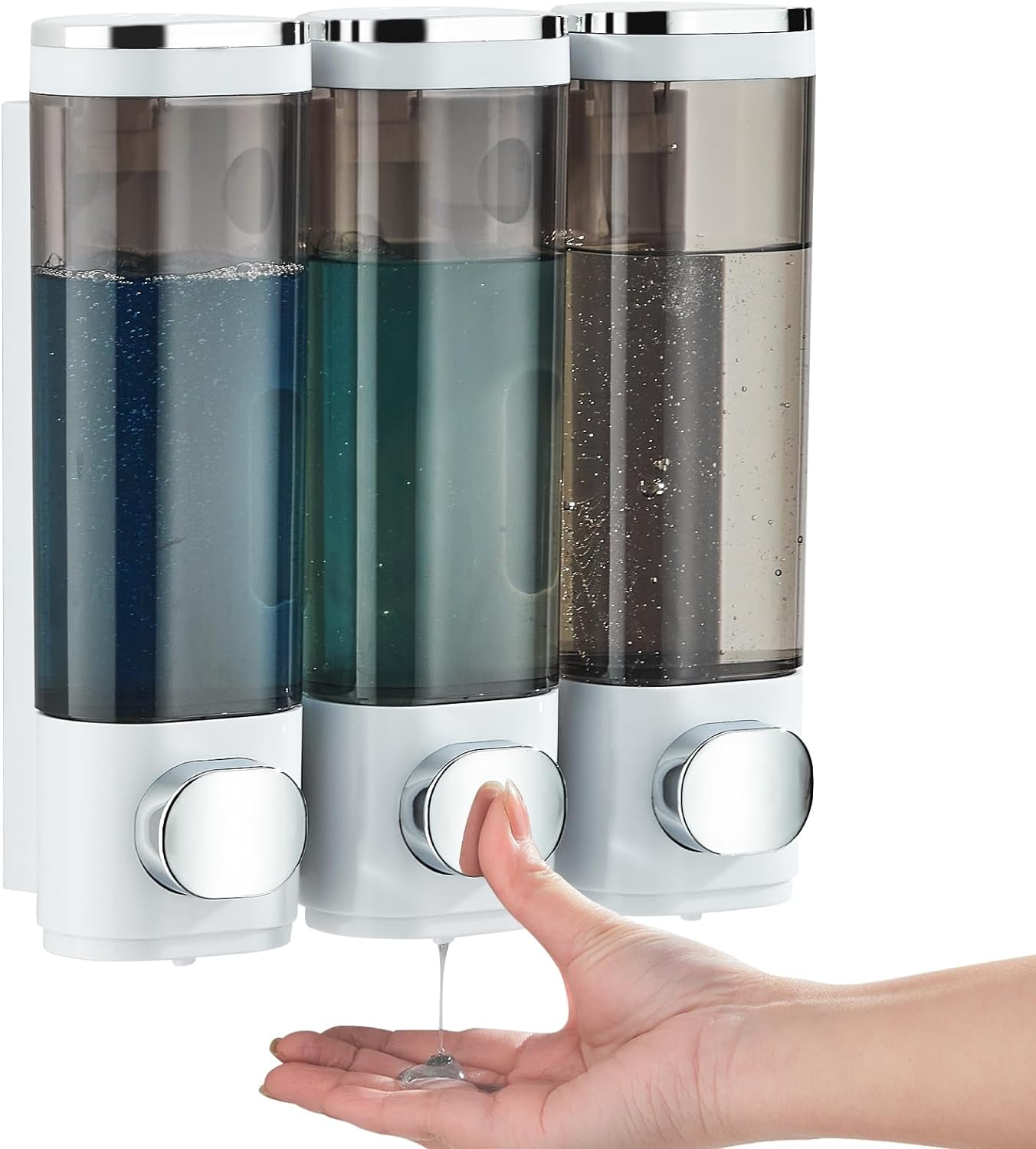 3-in-1 Shower Pump Dispenser Organizer, 300ML Wall-Mounted Soap Dispenser for Conditioner, Body Lotion, Body Wash, and Shampoo in Bathroom and Kitchen