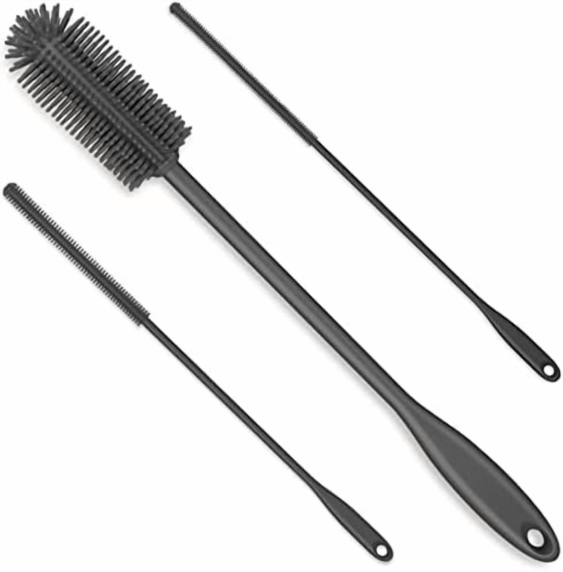 3-in-1 Silicone Bottle Brush and Straw Cleaning Brush Set, Water Bottle Cleaner for Narrow Neck Containers, Tumblers, Flask, Vase and Glassware (Charcoal)