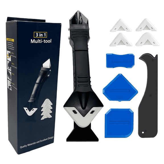 3-in-1 Silicone Caulking Tool Kit - Sealant Finishing Tool with Grout Remover Scraper & Angle Tools for Bathroom, Kitchen, Window, Sink Joints
