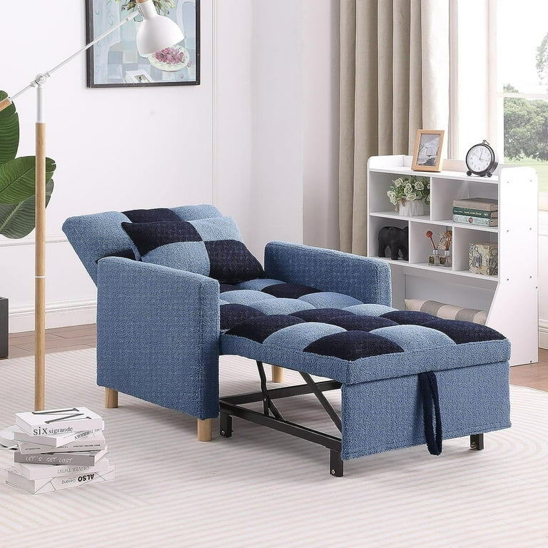 3 in 1 Single Convertible Chair Bed Plaid Pattern Convertible