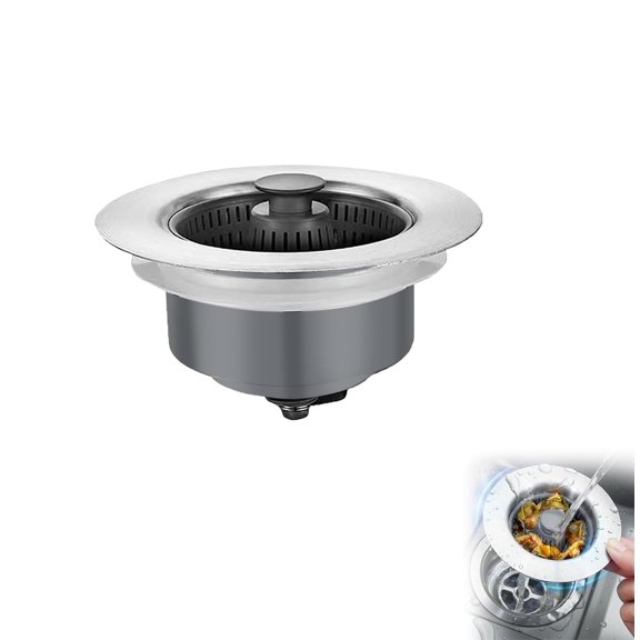 Waxgamo Kitchen Sink Drain Strainer and Stopper, 3 in 1 Stainless Steel Kitchen Sink Stopper with Handle Rod, Anti-Clogging Basket Strainer Metal Pop Up Stopper for 2.99-3.18 Inch  