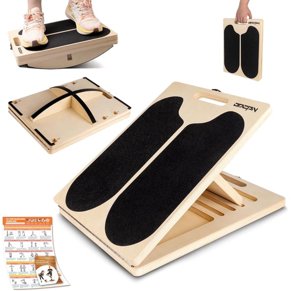 3-in-1 Slant Board & 180/360 Balance Board, Portable 6 Angle Adjustable Calf Stretcher with Training Poster, Anti-Slip 300LBS Wobble Board for Physical Therapy, Standing Desk & Core Strength