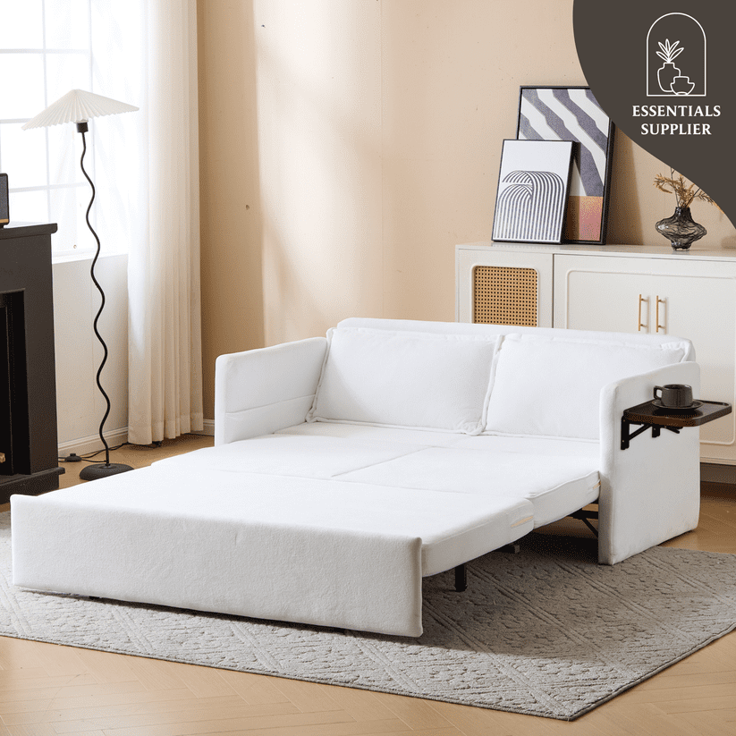 3-in-1 Sleeper Chair Bed with Tray & USB, Convertible Sofa in, White ...