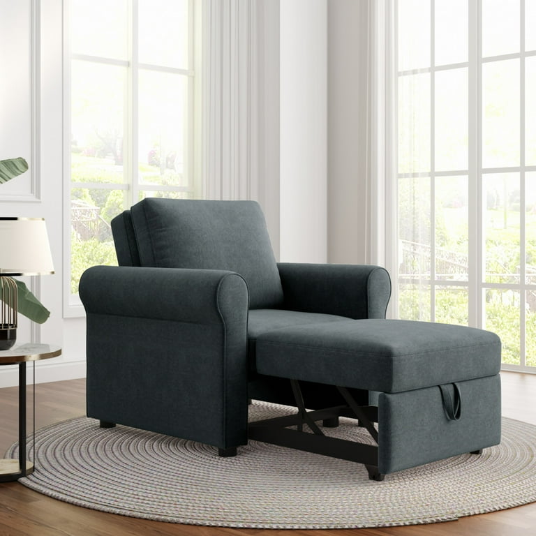 3 in 1 Sleeper Sofa Chair Bed Comfy Linen Single Convertible Chair Bed Adjustable Chair with Thickened Cushion Modern Multi Functional Sleeper
