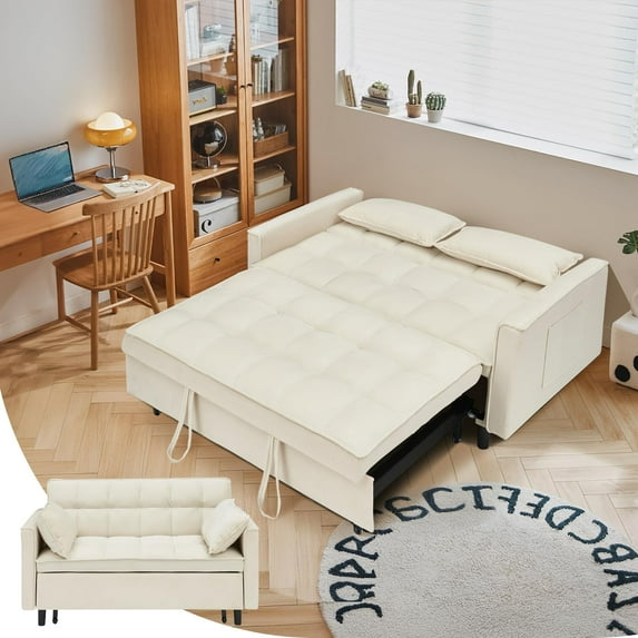 3 in 1 Sleeper Sofa Chair Bed, Velvet Convertible Single Sleeper Sofa with 3 Level Adjustable Backrest