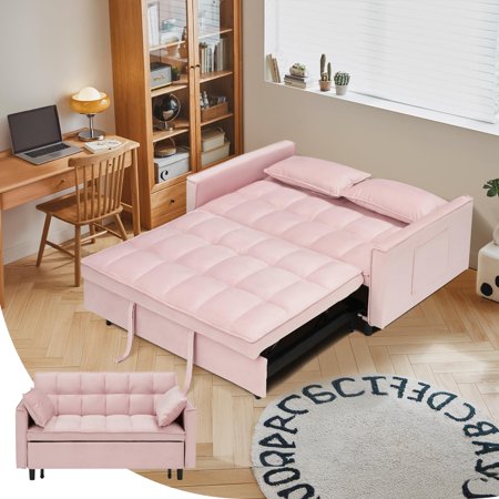 3 in 1 Sleeper Sofa Chair Bed, Velvet Convertible Single Sleeper Sofa with 3 Level Adjustable Backrest