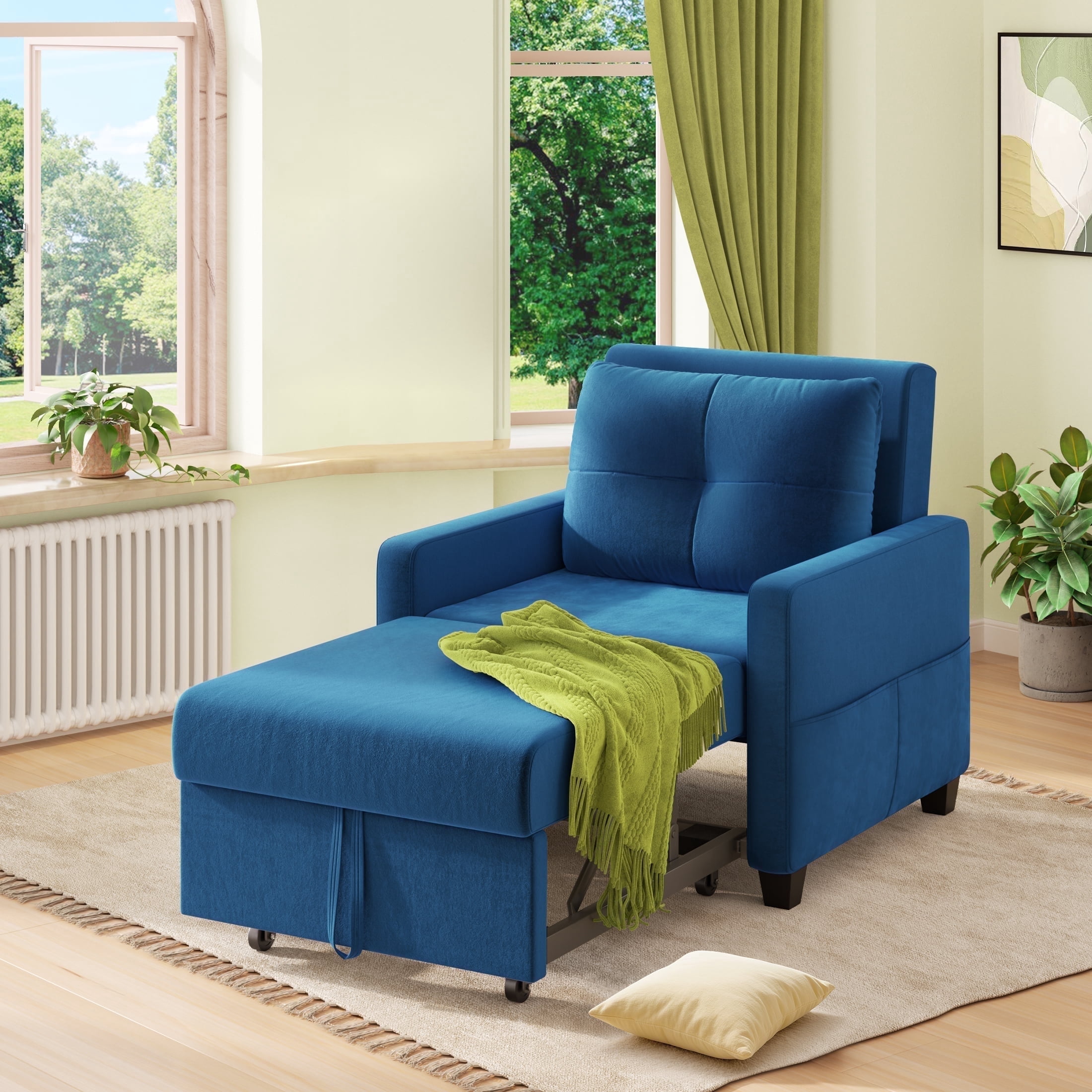 Domusensus 3-in-1 Sleeper Sofa Chair, Cozy Velvet Pull Out Couch Bed ...