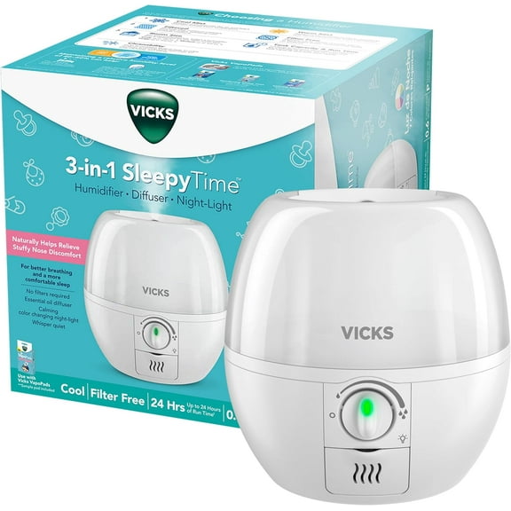 3-in-1 SleepyTime Humidifier, No. 1 Brand Recommended by Pediatricians*. Cool Mist Humidifier with Night-Light, and Essential Oil Diffuser for Baby and Kids rooms. Visible Cool Mist, White.