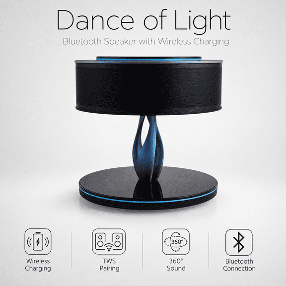 Dance of Light Bluetooth Speaker Lamp with Wireless Charging, 360 Sound, TWS, Analog Clock, 4-Level Light & Sleep Mode